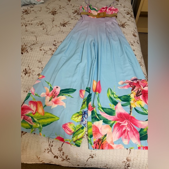 Pants - Floral Maxi Dress with Belt